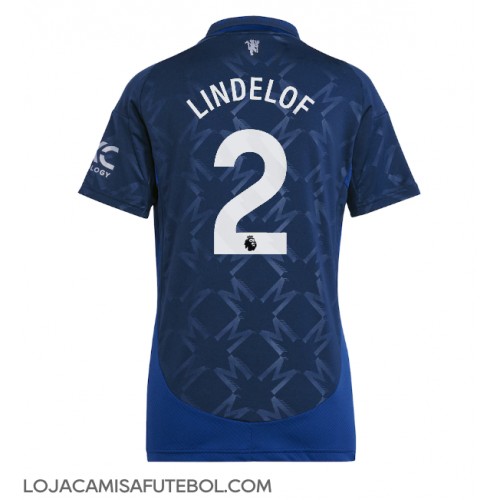 Camisa de Futebol Manchester United Victor Lindelof #2 Equipamento Secundário Mulheres 2024-25 Manga Curta